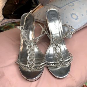 Silver two inch heels size 8